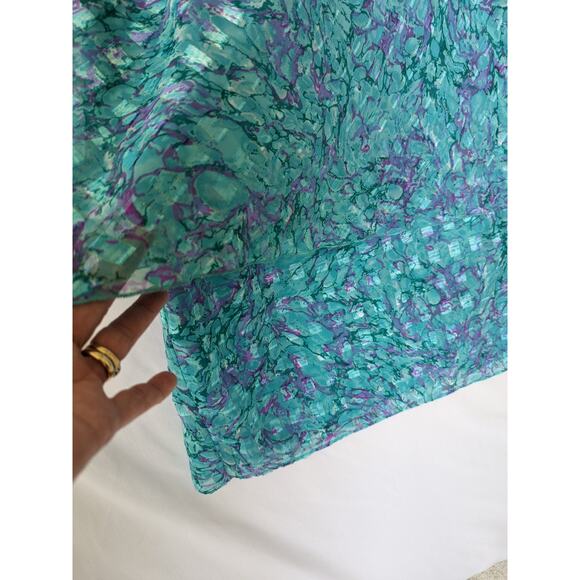 VTG Patra Dress Blue Water-Color Metallic Threading Tiered Size 18 Fairy 80s 90s - Picture 3 of 10